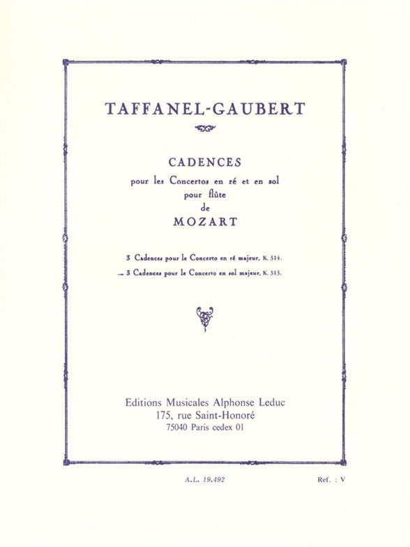 3 Cadences For Mozart's Flute Concerto en sol majeur