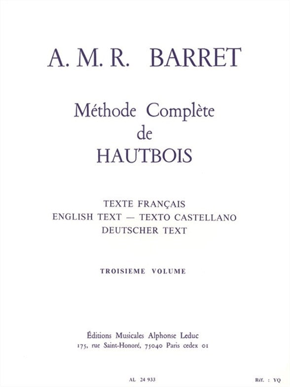Méthode Complète De Hautbois Volume 3