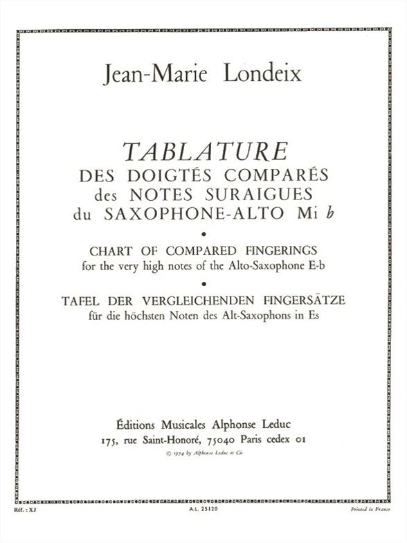 Tablature Des Doigtés Comparés Des Suraiguës