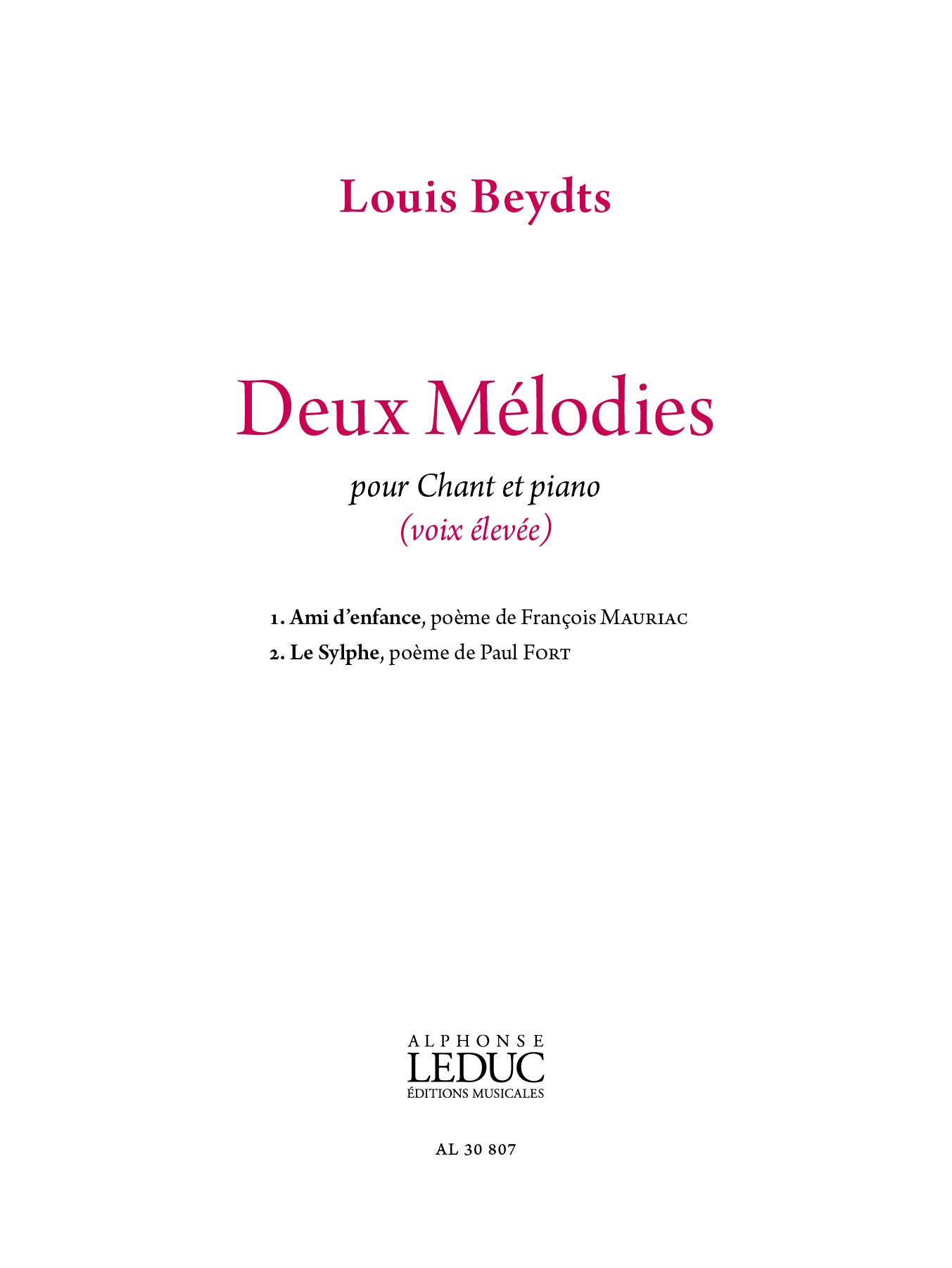 2 Mélodies pour voix élevée