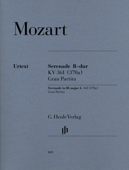Sérénade «Gran Partita» pour 2 hautbois, 2 clarinettes, 2 cors de basset, 4 cors, 2 bassons et contrebasse
