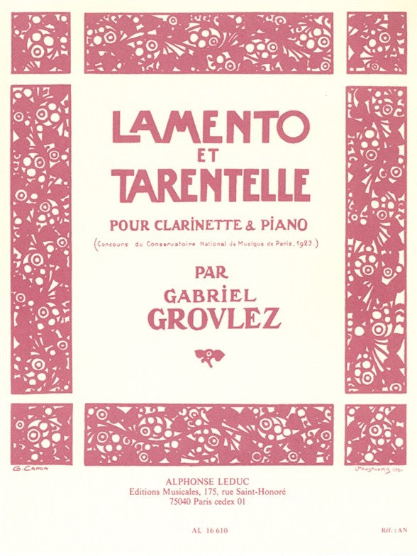Lamento Et Tarentelle pour clarinette et piano