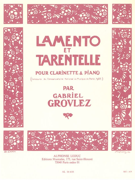 Lamento Et Tarentelle pour clarinette et piano