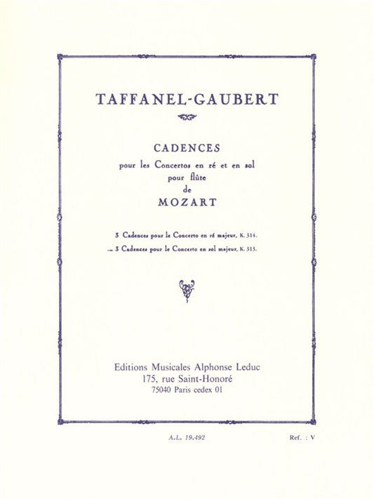 3 Cadences For Mozart's Flute Concerto en sol majeur