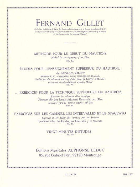 Exercises pour technique avancée du hautbois
