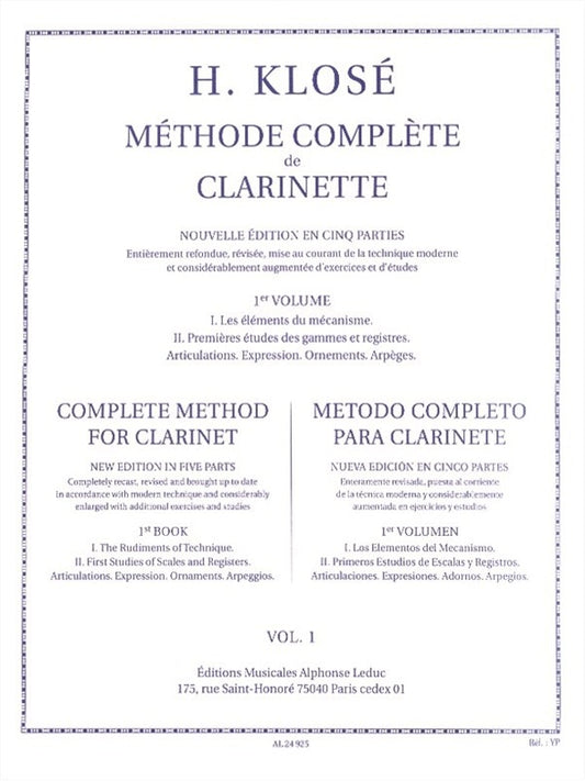 Méthode De Clarinette Volume 1