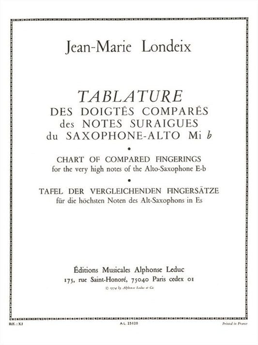 Tablature Des Doigtés Comparés Des Suraiguës