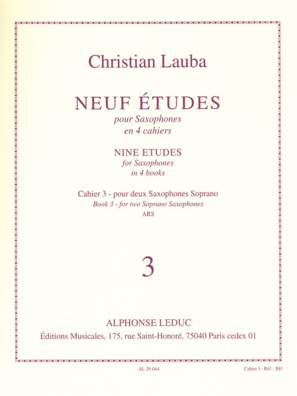 9 Etudes (9) pour Saxophones, cahier 3