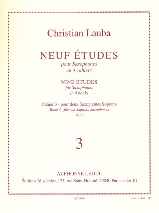 9 Etudes (9) pour Saxophones, cahier 3