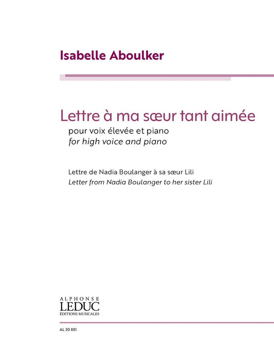 Lettre à ma soeur tant aimée